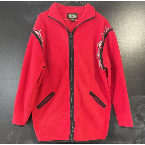 Bob Mackie Jackets & Blazers - VTG BOB MACKIE Oversize Small Studded Embroidered Red Fleece Jacket Southwestern